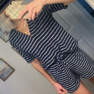 Terry cloth blue and white striped set